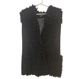 Anama' Night Black Teddy Faux Fur Long Vest Front Pockets Buttons Size Medium